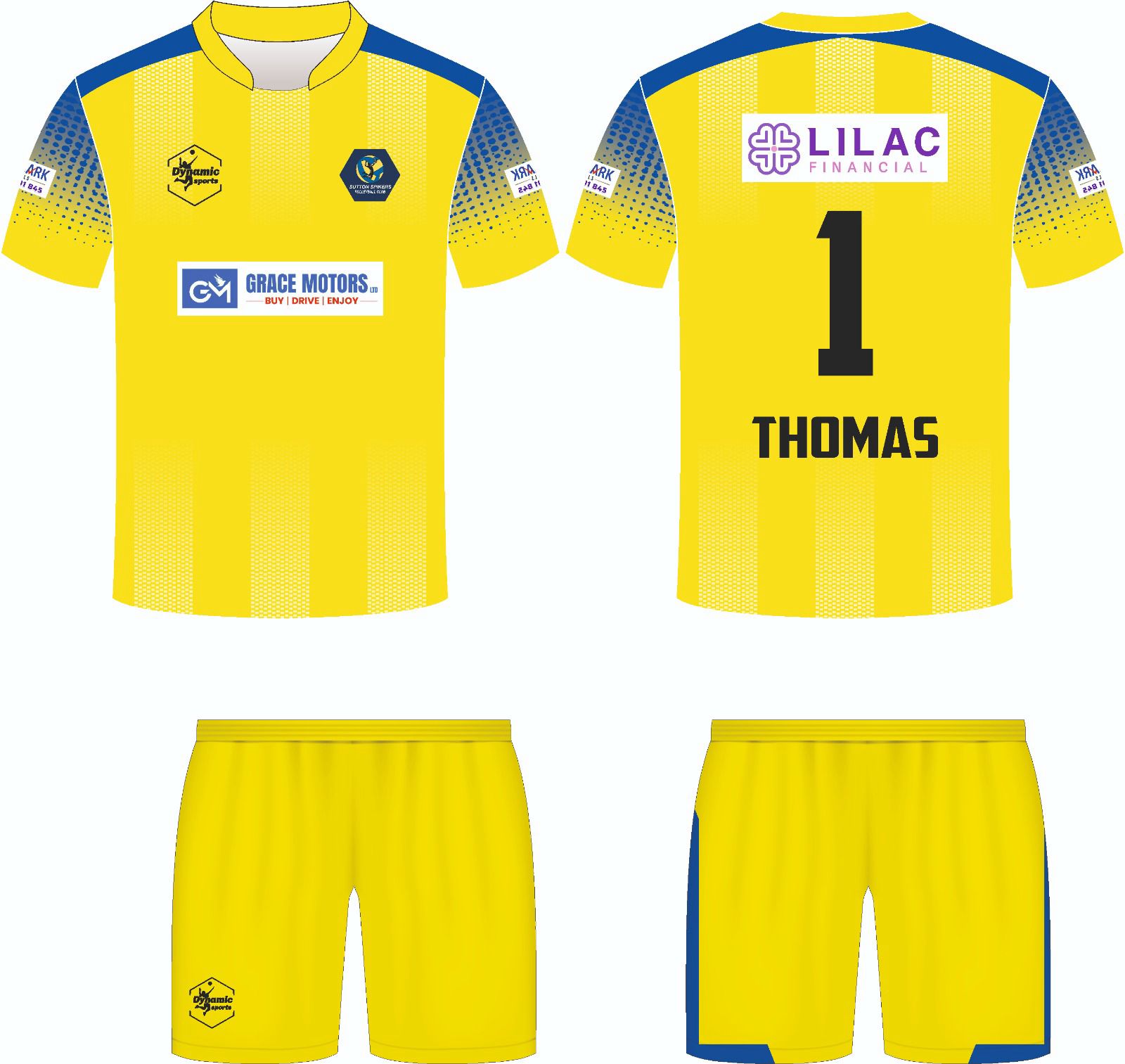 Sutton Spikers yellow libero jersey and shorts design